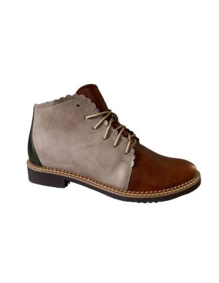 Brązowe botki trzewiki skóra nat płaska podeszwa wiązane beż Nicoll 4078