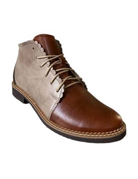 Brązowe botki trzewiki skóra nat płaska podeszwa wiązane beż Nicoll 4078