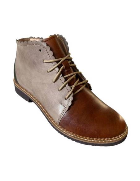 Brązowe botki trzewiki skóra nat płaska podeszwa wiązane beż Nicoll 4078