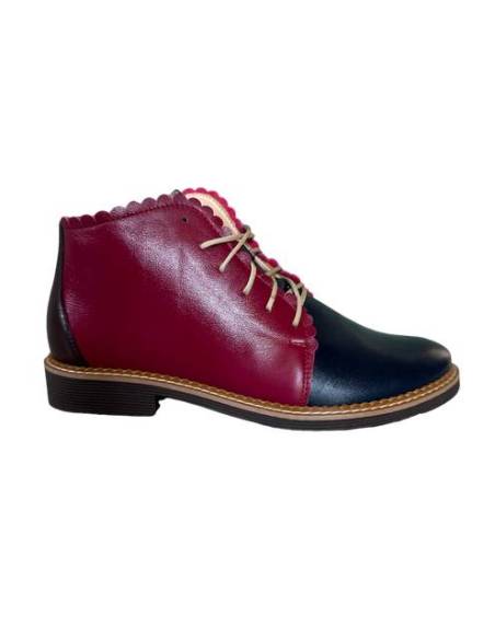 Bordowe botki trzewiki skóra nat płaska podeszwa wiązane granat Nicoll 4078