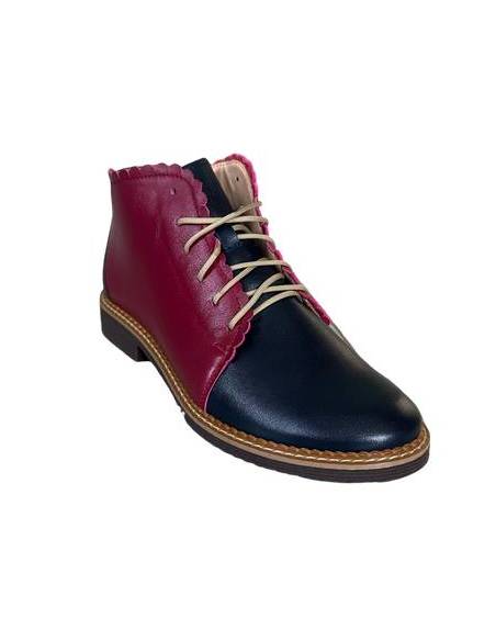 Bordowe botki trzewiki skóra nat płaska podeszwa wiązane granat Nicoll 4078