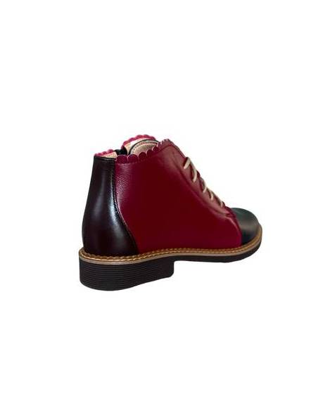 Bordowe botki trzewiki skóra nat płaska podeszwa wiązane granat Nicoll 4078