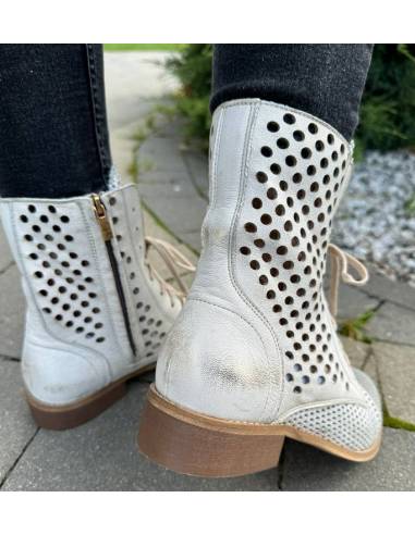 Botki damskie ażurowe białe płaska podeszwa...