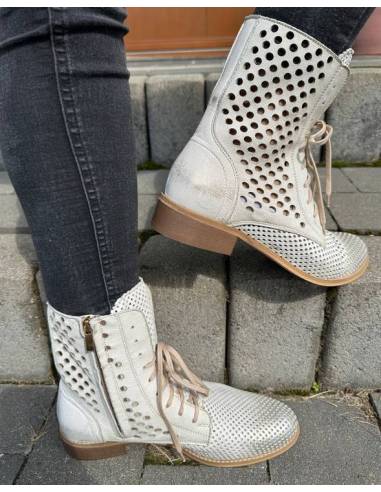 Botki damskie ażurowe białe płaska podeszwa...