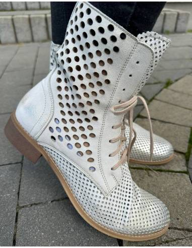 Botki damskie ażurowe białe płaska podeszwa...