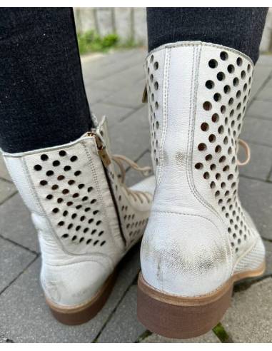 Botki damskie ażurowe białe płaska podeszwa...