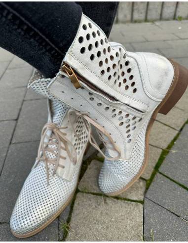 Botki damskie ażurowe białe płaska podeszwa...