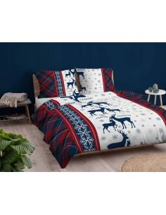 Pościel flanela świąteczna renifery niebieska krata... 2