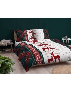 Pościel flanela świąteczna renifery zielona krata 140x200... 2