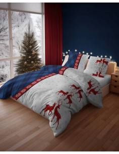 Pościel flanela świąteczna renifery niebieska krata... 2