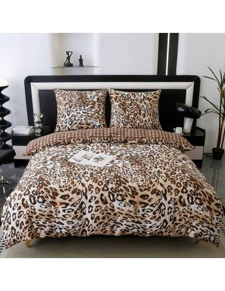 Ekskluzywna pościel beżowa z panterką Cotton World 100% bawełna 200x220
