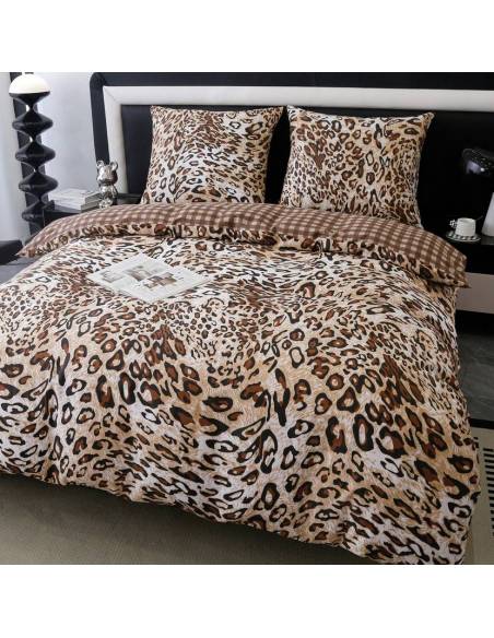 Ekskluzywna pościel beżowa z panterką Cotton World 100% bawełna 200x220