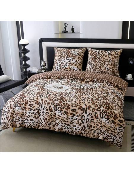 Ekskluzywna pościel beżowa z panterką Cotton World 100% bawełna 200x220