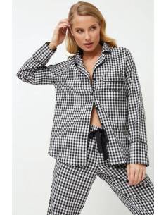 Piżama damska rozpinana czarna biała kratka dł. spodnie i... 2