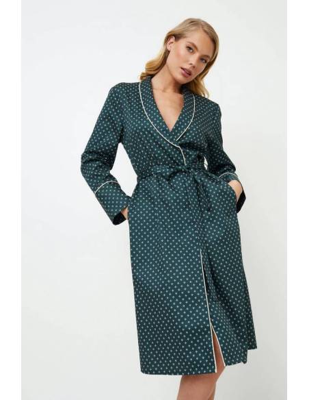 Szlafrok damski ciemny zielony lamówka wiązany elegancki Aruelle Griselle