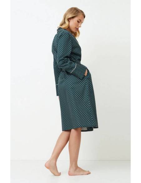 Szlafrok damski ciemny zielony lamówka wiązany elegancki Aruelle Griselle