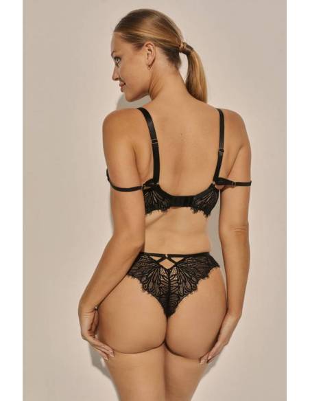 Biustonosz czarny semi soft półusztywniany koronka tiul Kinga 1157 Elle
