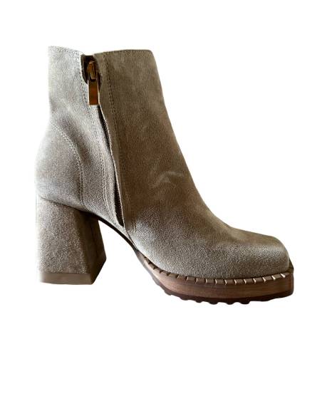 Botki beż skóra naturalna zamsz obcas klocek Exquisite 1476 julastyle