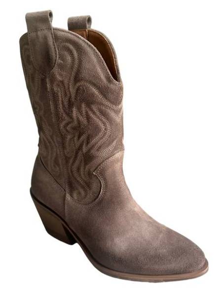 Kowbojki damskie brązowe kozaki wyszywane do połowy łydki Exquisite 1594