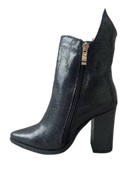 Botki damskie czarne granat brokat obcas słupek w szpic skóra DiPrimo 1238