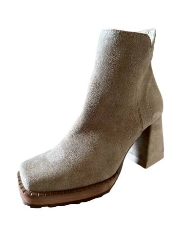 Botki beż skóra naturalna zamsz obcas klocek...