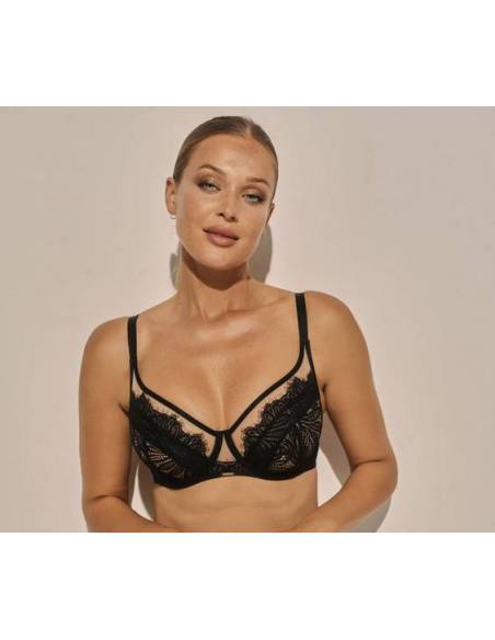 Biustonosz czarny miękki soft koronkowy tiul Kinga 1156 Elle elegancki gift