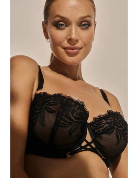Biustonosz czarny miękki soft koronkowy tiul elegancki Kinga Femme 1139