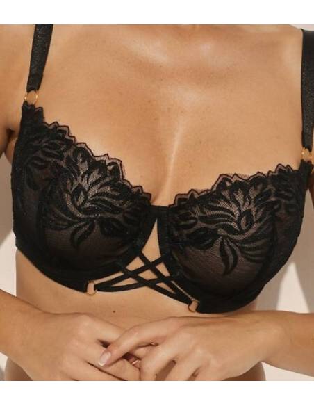 Biustonosz czarny miękki soft koronkowy tiul elegancki Kinga Femme 1139