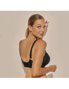 Biustonosz czarny miękki soft koronka tiul haft granat... 2