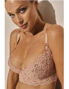 Biustonosz różowy delikatny miękki soft koronkowy tiul... 2