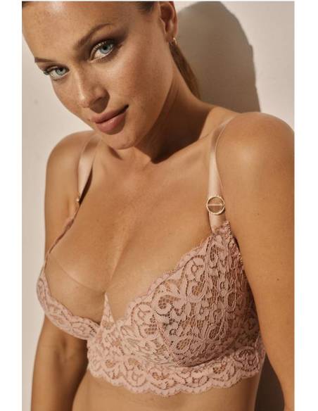 Biustonosz różowy delikatny miękki soft koronkowy tiul Kinga Bella 1149