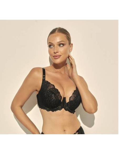 Biustonosz czarny półusztywniany semi soft koronkowy tiul Kinga Luna 1098