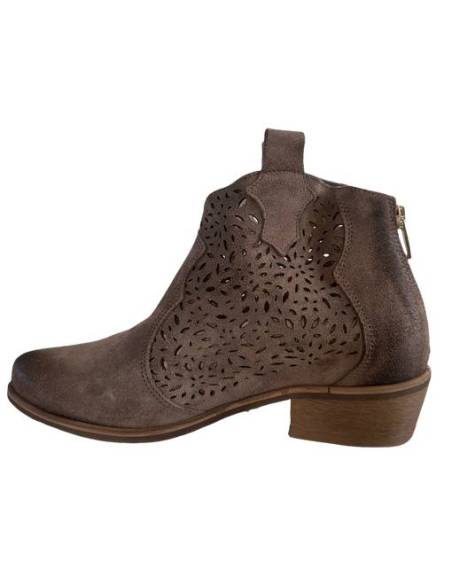 Botki almond skóra zamsz niski obcas klocek ażur Exquisite 1130 Jula Style