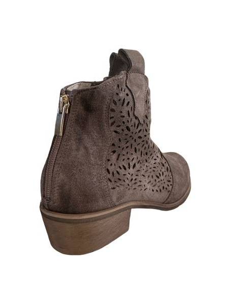 Botki almond skóra zamsz niski obcas klocek ażur Exquisite 1130 Jula Style