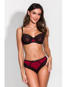 Biustonosz czarno czerwony miękki soft koronka tiul... 2