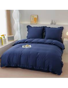 Pościel granatowa z falbanami ekskluzywna 200x220 nie... 2