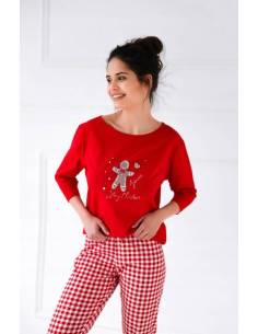 Piżama damska czerwona świąteczna bawełna piernik kratka... 2
