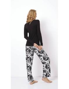 Piżama damska długi rękaw długie spodnie czarna biała... 2