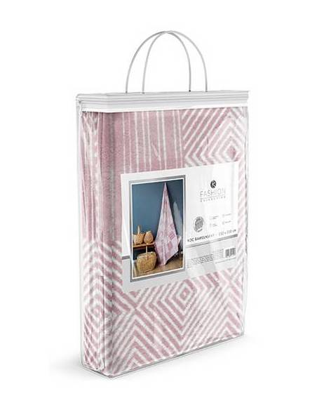 Koc różowo biały 150x200 miękki ciepły miły prezent gift Detexpol 127JB