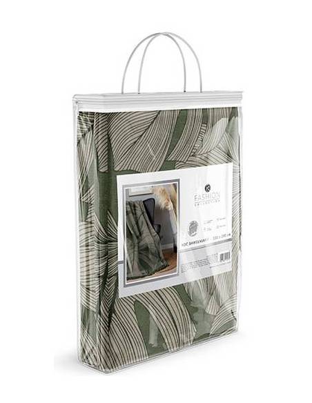 Koc zielono beżowy bawełniany akryl 150x200 miękki ciepły miły prezent gift Detexpol 119JB