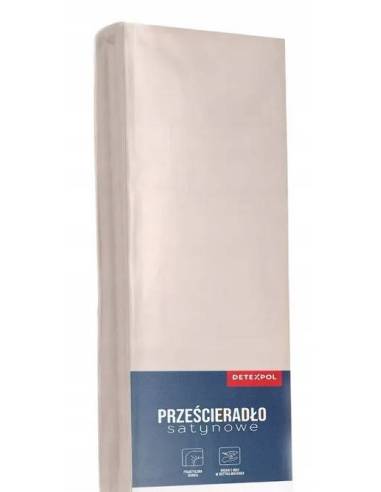 Prześcieradło beżowe z gumką microsatyna...