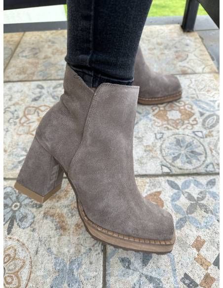 Botki ciemny beż almond skóra zamsz obcas klocek Jula style Exquisite 1476