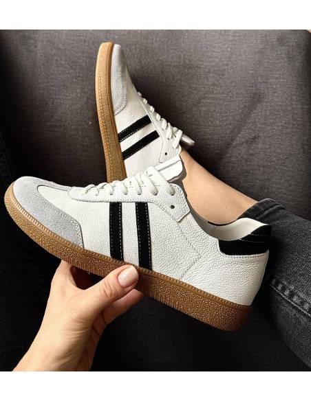 Adidasy białe szare paski skórzane skóra kauczukowa podeszwa 1068 MUST HAVE