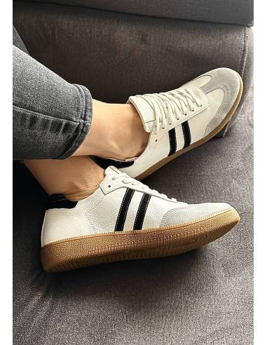 Adidasy białe szare paski skórzane skóra...