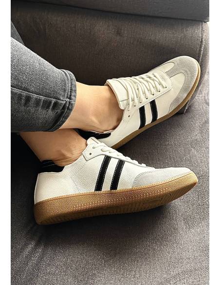 Adidasy białe szare paski skórzane skóra kauczukowa podeszwa 1068 MUST HAVE