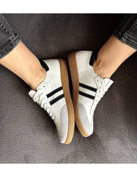 Adidasy białe szare paski skórzane skóra kauczukowa podeszwa 1068 MUST HAVE