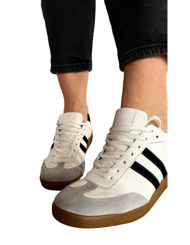 Adidasy białe szare paski skórzane skóra...