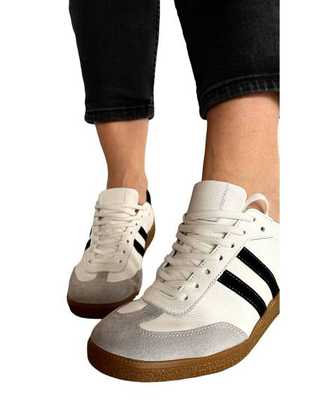 Adidasy białe szare paski skórzane skóra kauczukowa podeszwa 1068 MUST HAVE