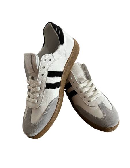 Adidasy białe szare paski skórzane skóra kauczukowa podeszwa 1068 MUST HAVE