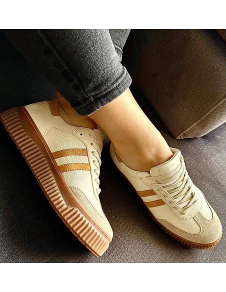 Adidasy beżowe żółte paski skóra nat kauczukowa podeszwa 1068S6 MUST HAVE